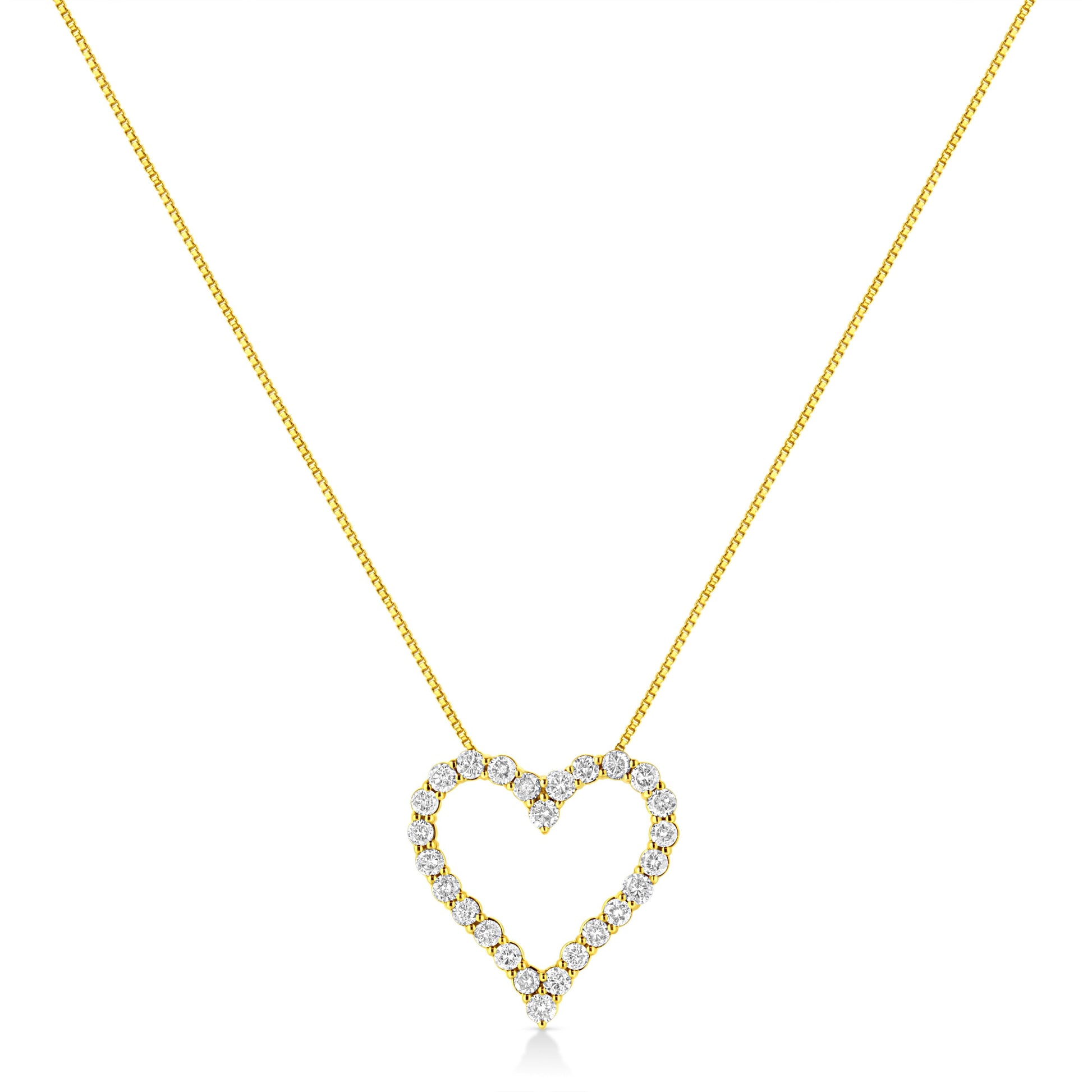 14K Yellow Gold Plated .925 Sterling Silver 2.00 Cttw Shared Prong-Set Round Brilliant-Cut Diamond Open Heart 18" Pendant Necklace (K-L Color, I2-I3 Clarity) Bids.com