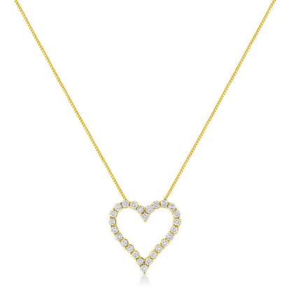 14K Yellow Gold Plated .925 Sterling Silver 2.00 Cttw Shared Prong-Set Round Brilliant-Cut Diamond Open Heart 18" Pendant Necklace (K-L Color, I2-I3 Clarity) Bids.com