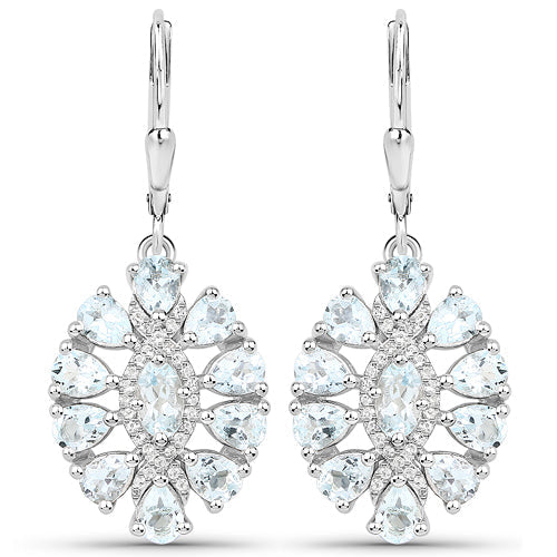 2.93 Carat Genuine Aquamarine and White Topaz .925 Sterling Silver Earrings Bids.com