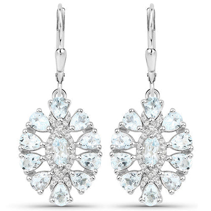 2.93 Carat Genuine Aquamarine and White Topaz .925 Sterling Silver Earrings Bids.com