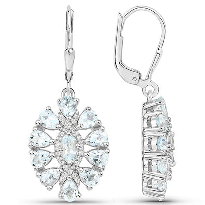 2.93 Carat Genuine Aquamarine and White Topaz .925 Sterling Silver Earrings Bids.com