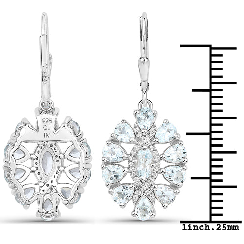 2.93 Carat Genuine Aquamarine and White Topaz .925 Sterling Silver Earrings Bids.com