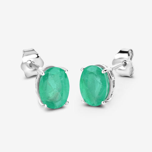 2.40 Carat Genuine Zambian Emerald 10K White Gold Earrings Bids.com