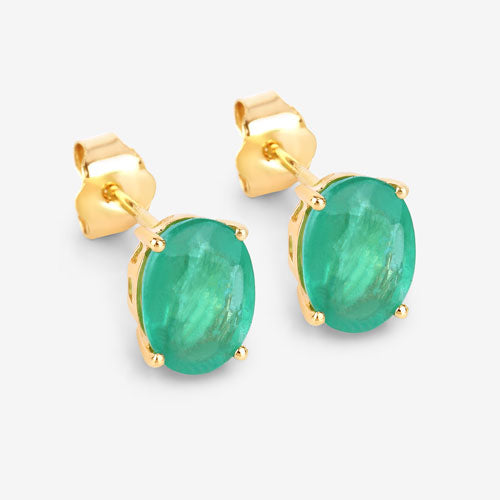 2.40 Carat Genuine Zambian Emerald 10K Yellow Gold Earrings Bids.com