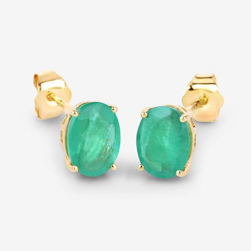 2.40 Carat Genuine Zambian Emerald 10K Yellow Gold Earrings Bids.com
