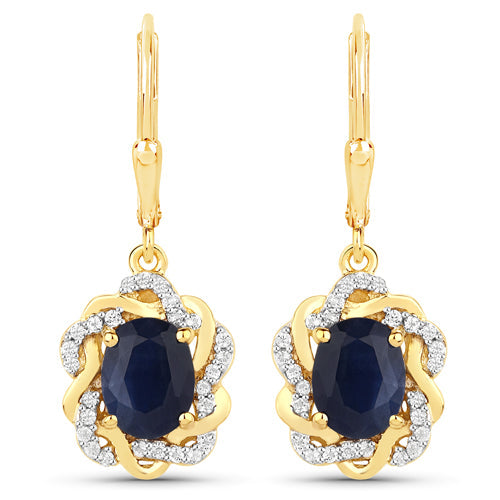 3.46 Carat Genuine Blue Sapphire and White Topaz .925 Sterling Silver Earrings Bids.com