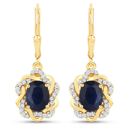 3.46 Carat Genuine Blue Sapphire and White Topaz .925 Sterling Silver Earrings Bids.com
