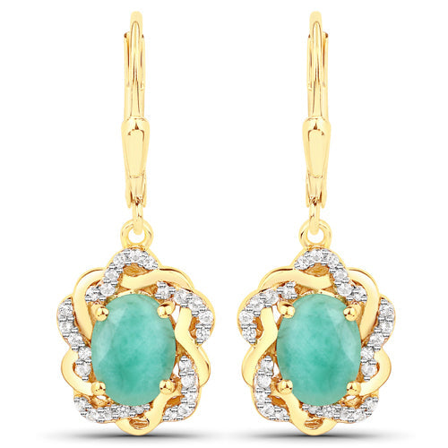 2.36 Carat Genuine Emerald and White Topaz .925 Sterling Silver Earrings Bids.com