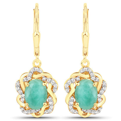 2.36 Carat Genuine Emerald and White Topaz .925 Sterling Silver Earrings Bids.com