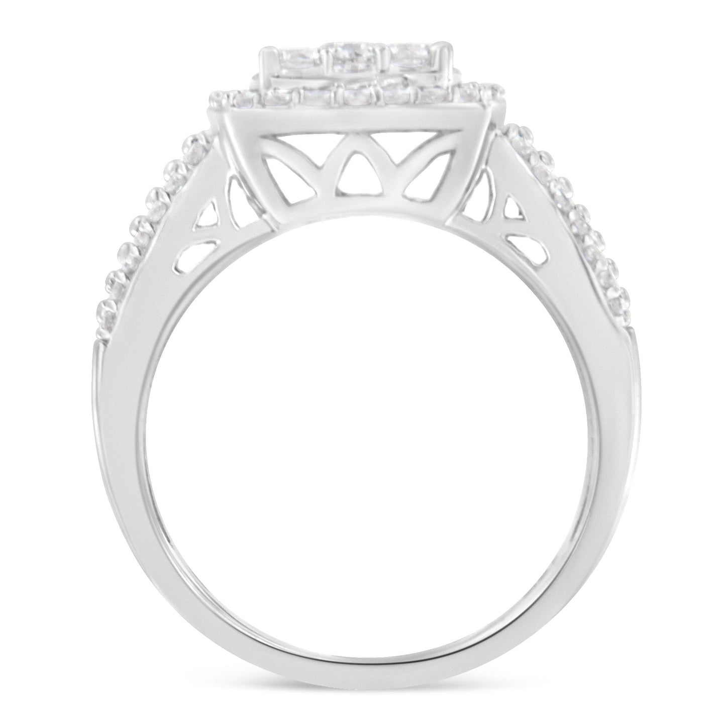 10K White Gold Diamond Cluster Ring (1 Cttw, H-I Color, I1-I2 Clarity) - Size 6-3/4 Bids.com