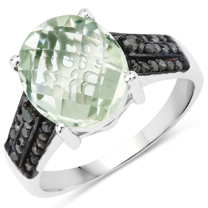 4.26 Carat Genuine Green Amethyst and Green Diamond .925 Sterling Silver Ring Bids.com