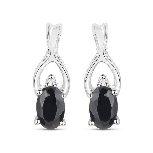 14K White Gold Plated 1.11 Carat Genuine Black Sapphire and White Diamond .925 Sterling Silver Earrings Bids.com