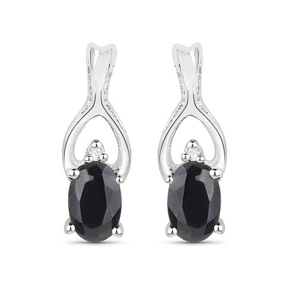14K White Gold Plated 1.11 Carat Genuine Black Sapphire and White Diamond .925 Sterling Silver Earrings Bids.com