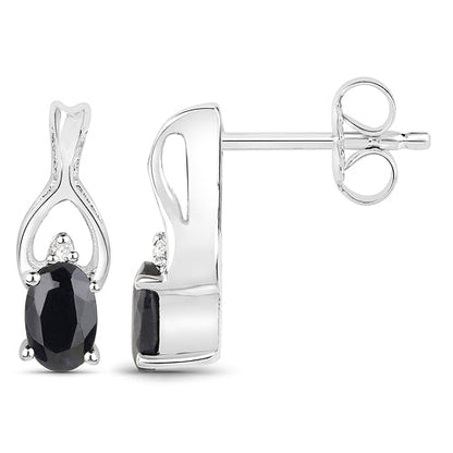 14K White Gold Plated 1.11 Carat Genuine Black Sapphire and White Diamond .925 Sterling Silver Earrings Bids.com