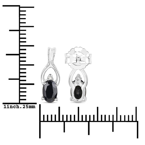 14K White Gold Plated 1.11 Carat Genuine Black Sapphire and White Diamond .925 Sterling Silver Earrings Bids.com