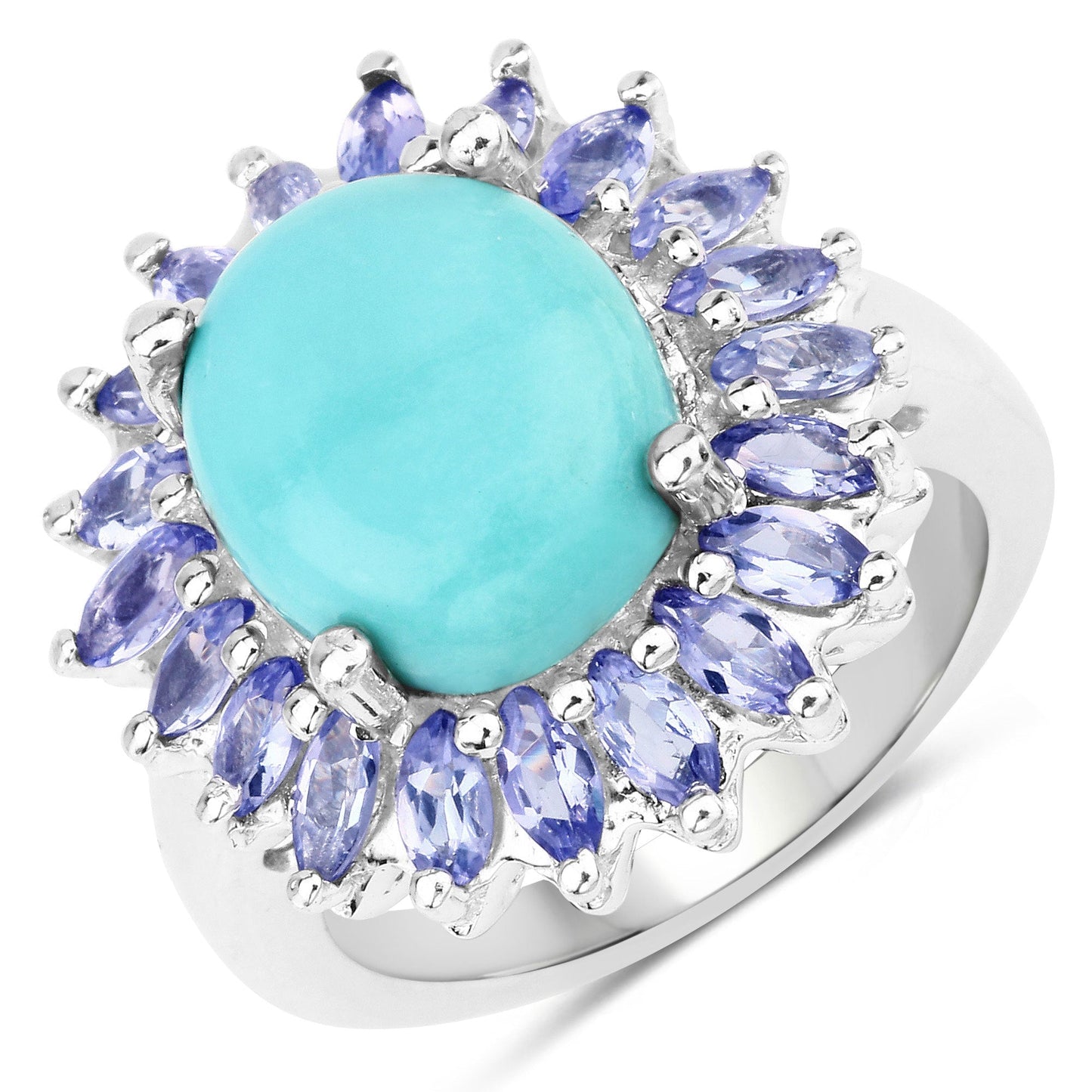 6.10 Carat Genuine Larimar and Tanzanite .925 Sterling Silver Ring Bids.com