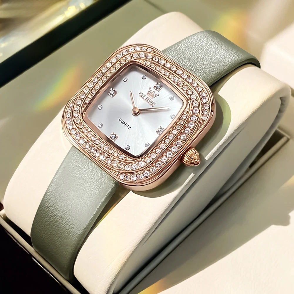 Women's Square Leather Quartz Watch Waterproof Elegant BandsCo Straps