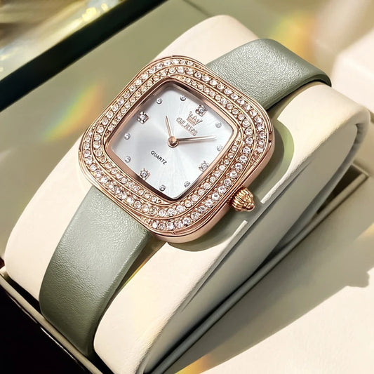 Women's Square Leather Quartz Watch Waterproof Elegant BandsCo Straps