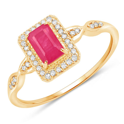 0.75 Carat Genuine Ruby and White Diamond 14K Yellow Gold Ring Bids.com