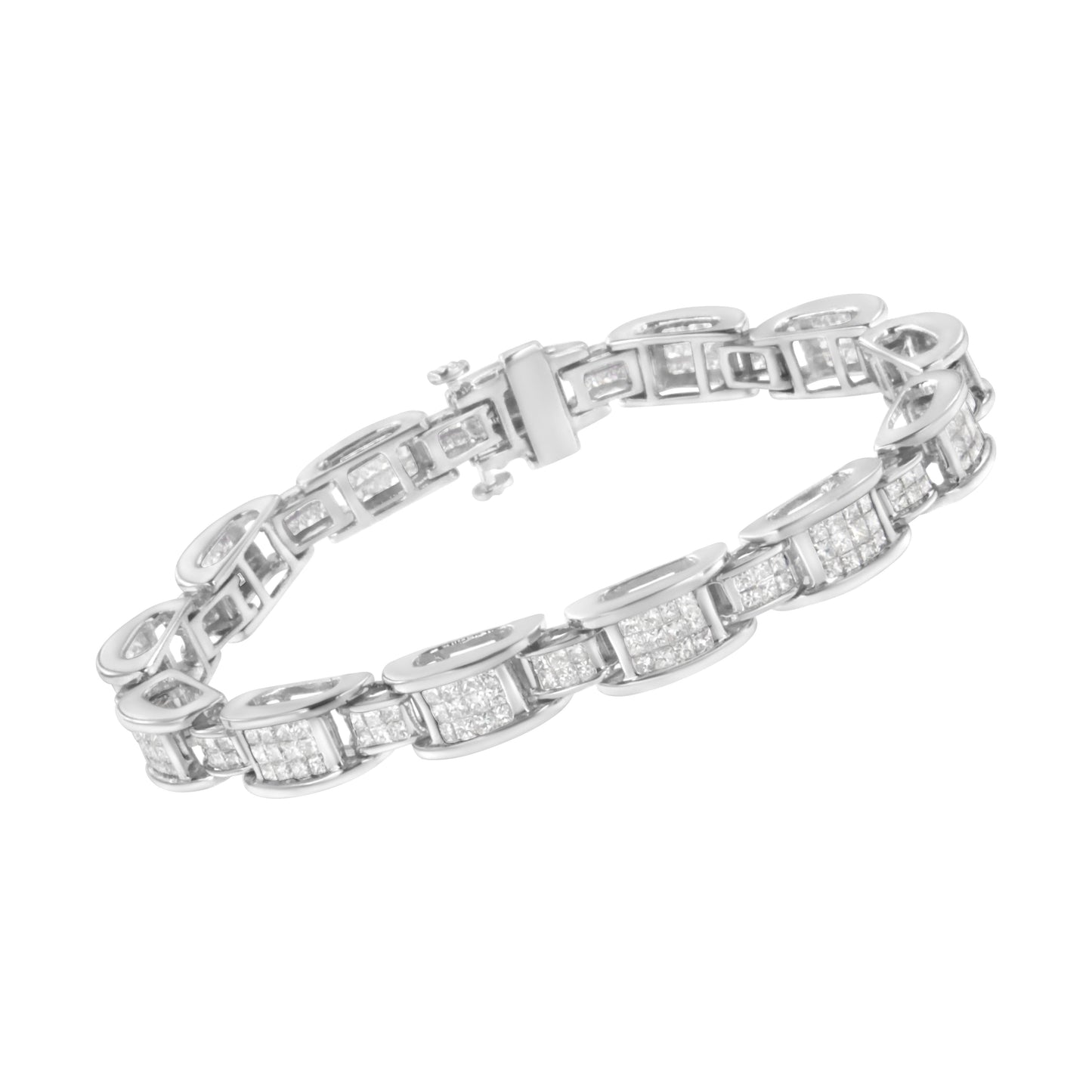 14K White Gold 5.0 Cttw Princess Cut Diamond Invisible Set Alternating Size D Shaped Links Tennis Bracelet (H-I Color, SI2-I1 Clarity) - 7â€ Bids.com