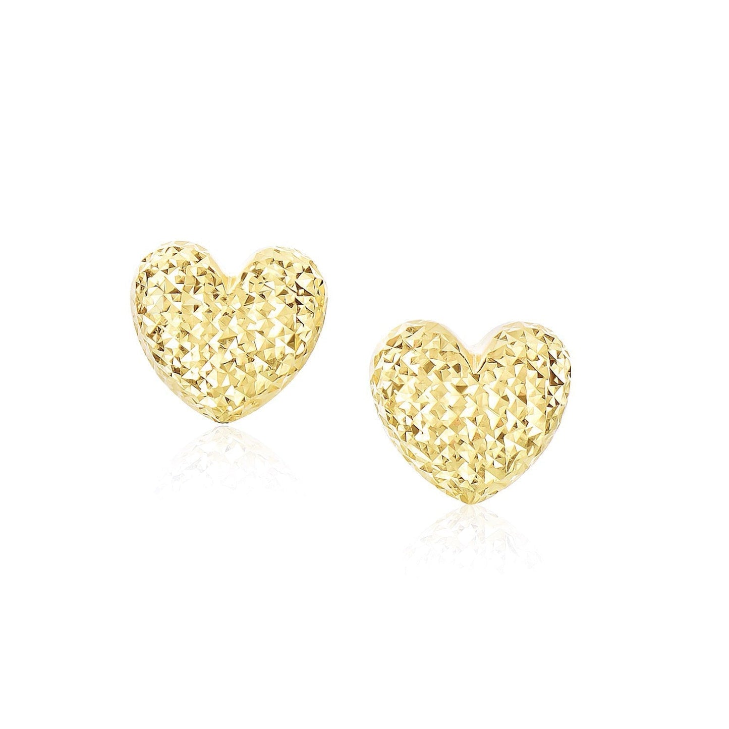 14k Yellow Gold Puffed Heart Earrings with Diamond Cuts Bids.com