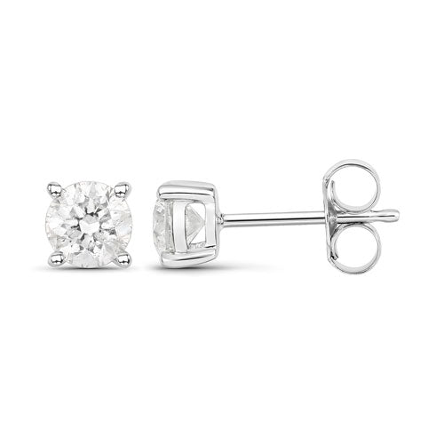 0.80 Carat Genuine White Diamond 14K White Gold Earrings Bids.com
