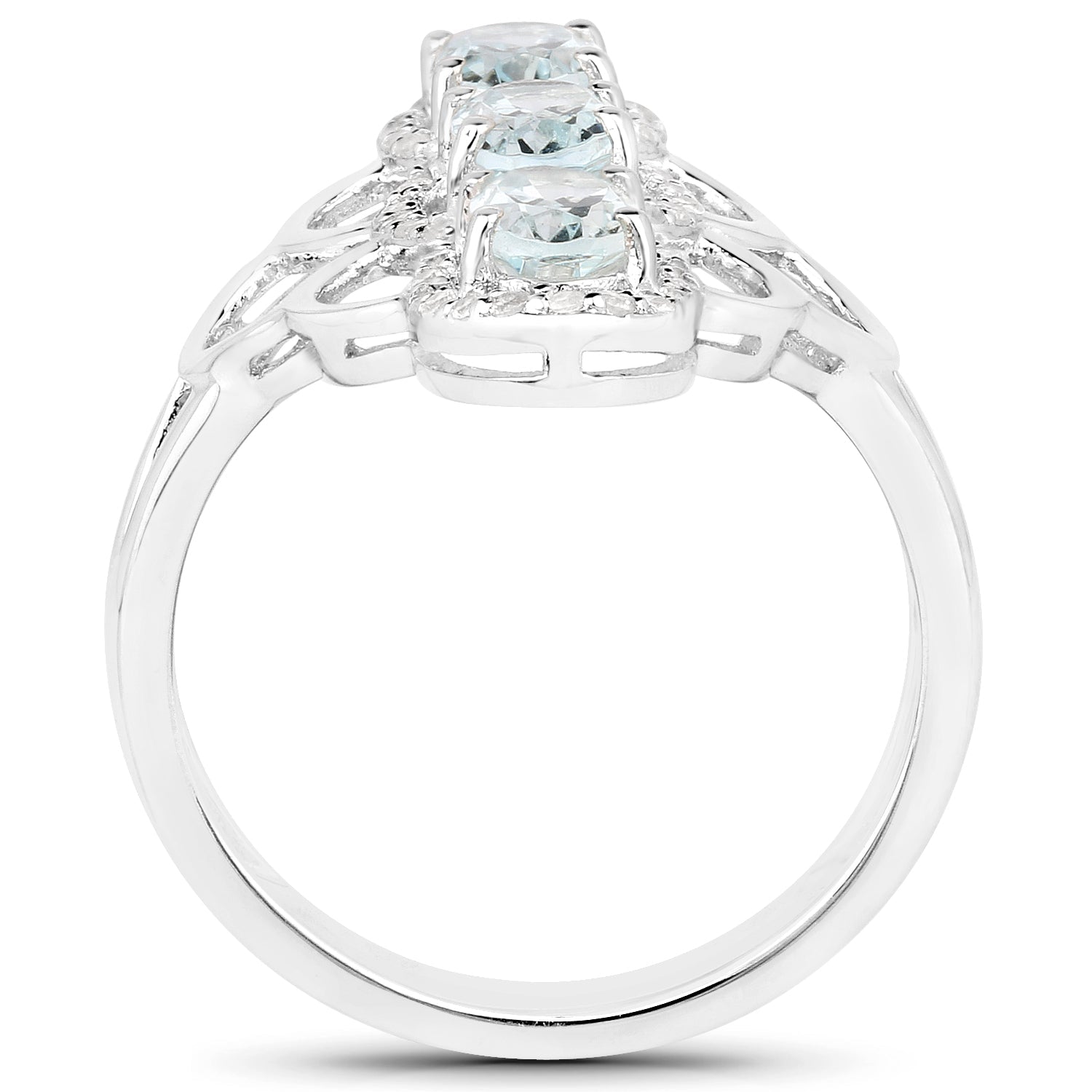 1.54 Carat Genuine Aquamarine and White Zircon .925 Sterling Silver Ring Bids.com