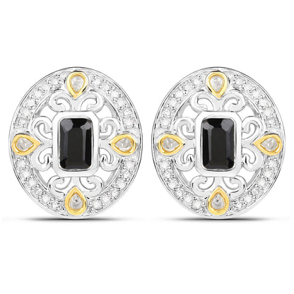 0.93 Carat Genuine Blue Sapphire and White Diamond .925 Sterling Silver Earrings Bids.com