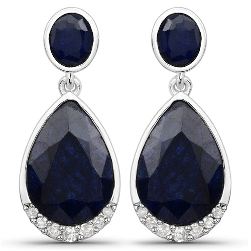 7.90 Carat Dyed Sapphire and White Diamond .925 Sterling Silver Earrings Bids.com