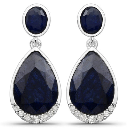 7.90 Carat Dyed Sapphire and White Diamond .925 Sterling Silver Earrings Bids.com