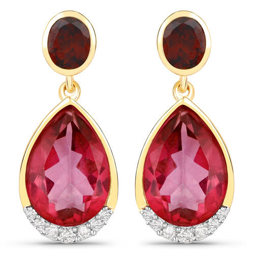 7.98 Carat Genuine Pink Topaz, Rhodolite Garnet and White Diamond .925 Sterling Silver Earrings Bids.com