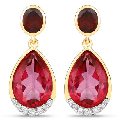 7.98 Carat Genuine Pink Topaz, Rhodolite Garnet and White Diamond .925 Sterling Silver Earrings Bids.com