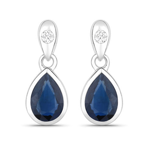 1.65 Carat Genuine Blue Sapphire and White Diamond 10K White Gold Earrings Bids.com