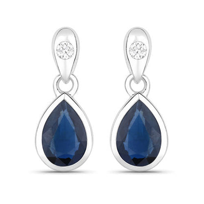 1.65 Carat Genuine Blue Sapphire and White Diamond 10K White Gold Earrings Bids.com