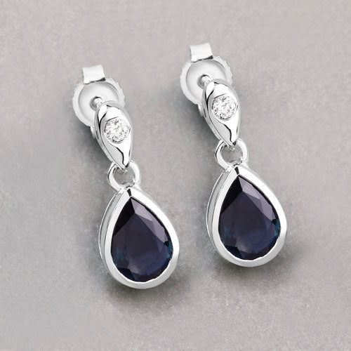 1.65 Carat Genuine Blue Sapphire and White Diamond 10K White Gold Earrings Bids.com