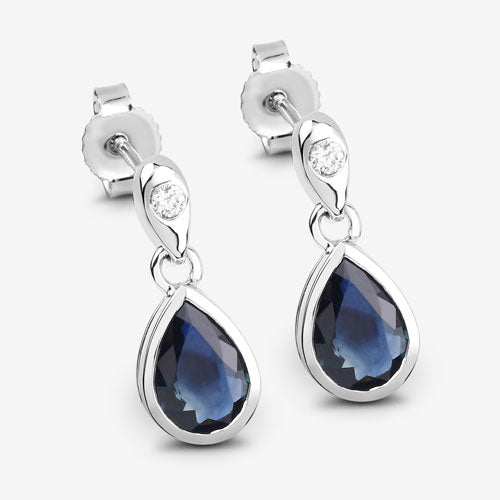 1.65 Carat Genuine Blue Sapphire and White Diamond 10K White Gold Earrings Bids.com