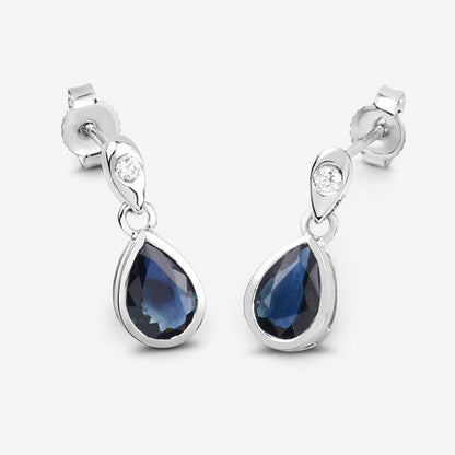 1.65 Carat Genuine Blue Sapphire and White Diamond 10K White Gold Earrings Bids.com