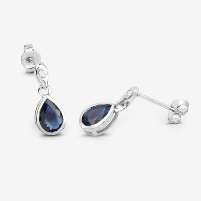 1.65 Carat Genuine Blue Sapphire and White Diamond 10K White Gold Earrings Bids.com