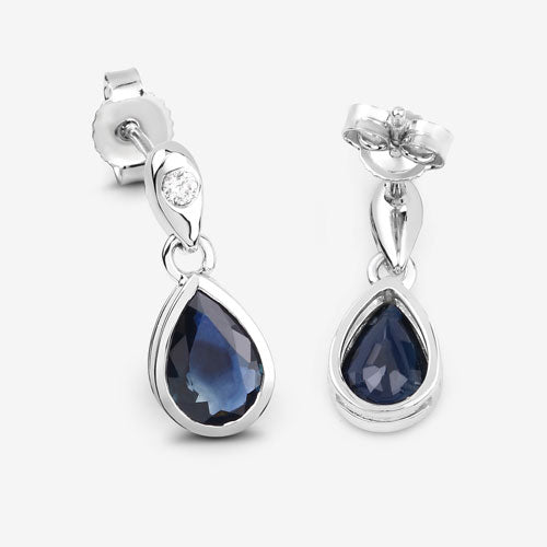 1.65 Carat Genuine Blue Sapphire and White Diamond 10K White Gold Earrings Bids.com