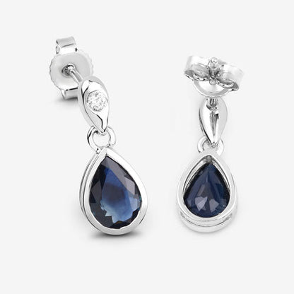 1.65 Carat Genuine Blue Sapphire and White Diamond 10K White Gold Earrings Bids.com