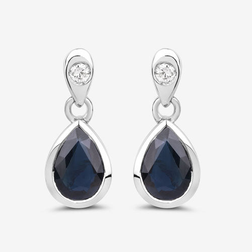1.65 Carat Genuine Blue Sapphire and White Diamond 10K White Gold Earrings Bids.com