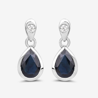 1.65 Carat Genuine Blue Sapphire and White Diamond 10K White Gold Earrings Bids.com