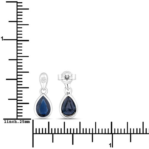 1.65 Carat Genuine Blue Sapphire and White Diamond 10K White Gold Earrings Bids.com