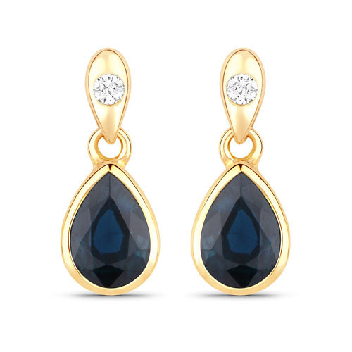 1.65 Carat Genuine Blue Sapphire and White Diamond 10K Yellow Gold Earrings Bids.com