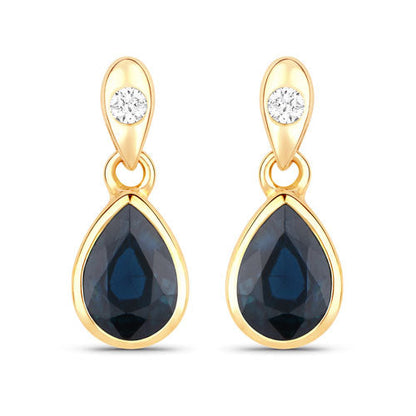 1.65 Carat Genuine Blue Sapphire and White Diamond 10K Yellow Gold Earrings Bids.com