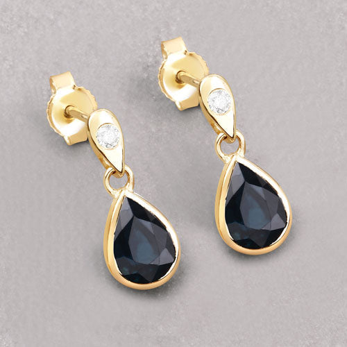 1.65 Carat Genuine Blue Sapphire and White Diamond 10K Yellow Gold Earrings Bids.com