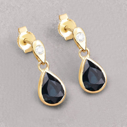 1.65 Carat Genuine Blue Sapphire and White Diamond 10K Yellow Gold Earrings Bids.com