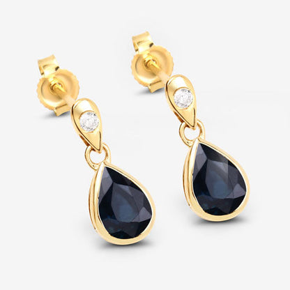 1.65 Carat Genuine Blue Sapphire and White Diamond 10K Yellow Gold Earrings Bids.com