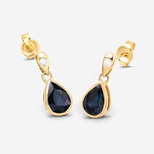 1.65 Carat Genuine Blue Sapphire and White Diamond 10K Yellow Gold Earrings Bids.com