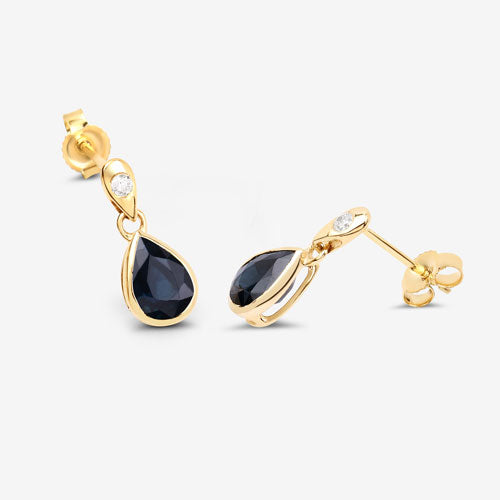 1.65 Carat Genuine Blue Sapphire and White Diamond 10K Yellow Gold Earrings Bids.com